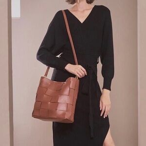 Melie Bianco Vegan Simone Saddle Brown Tote Bucket Crossbody